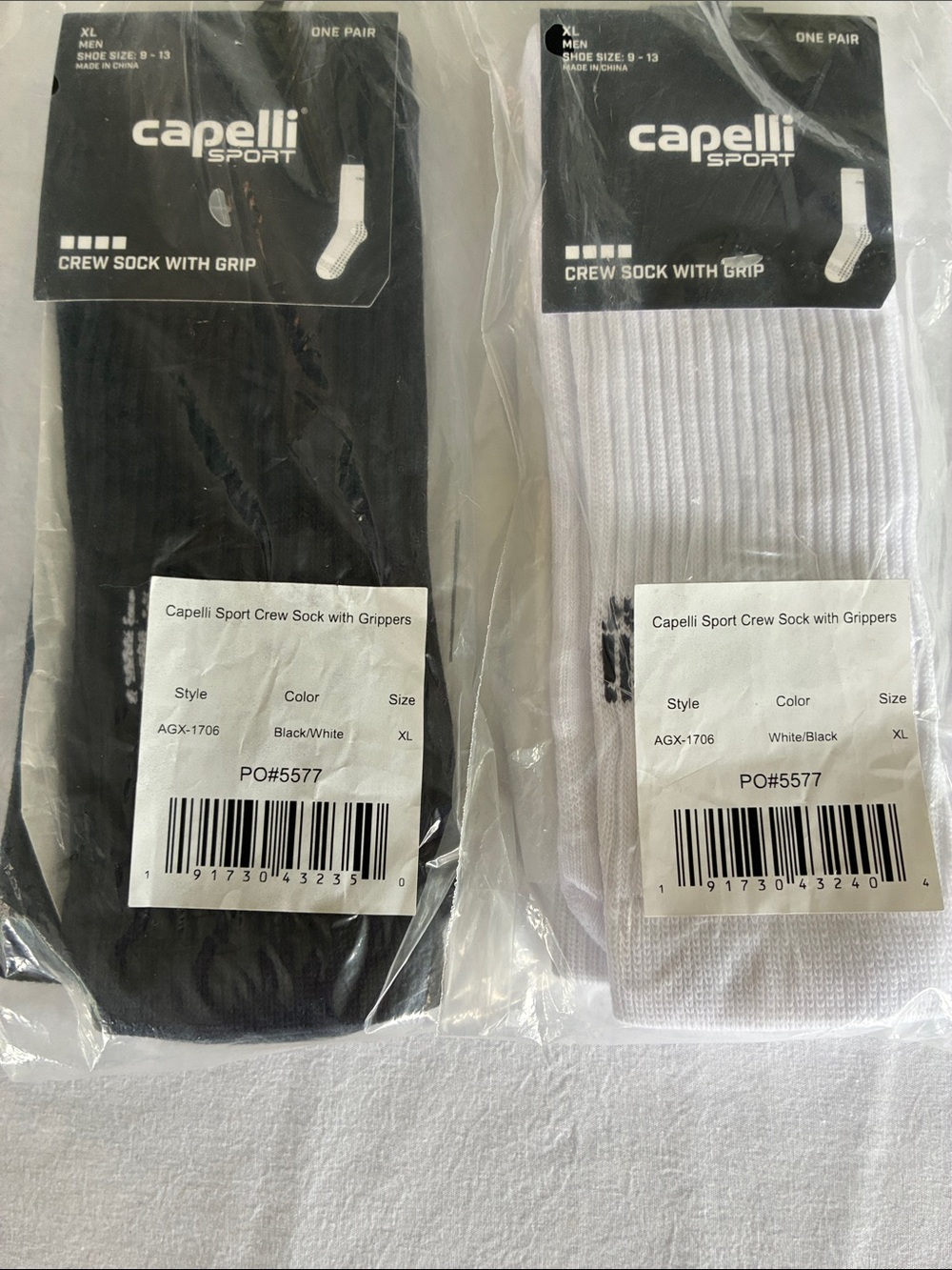 Capelli of New York Black & White Crew Socks with Grip - Crew Pair